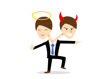 Good and evil in same person, bipolar disorder concept illustration.のイラスト素材