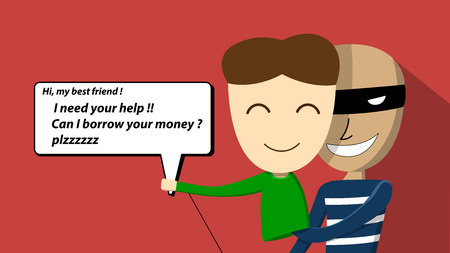 Scammer try to scam victim by chatting vector art designのイラスト素材