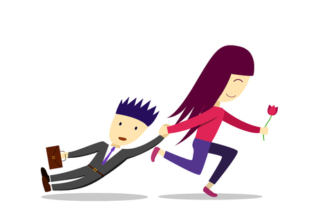 Girlfriend invite boyfriend to travel in holiday, vector cartoon.のイラスト素材