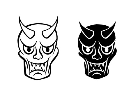 Hanya mask   Evil ghost face in logo and icon, Vector illustration.のイラスト素材