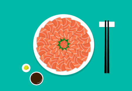 Top view, Sashimi salmon on white plate, vector artのイラスト素材