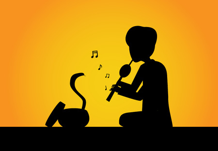 Snake charmer and cobra in silhouette vector art design
