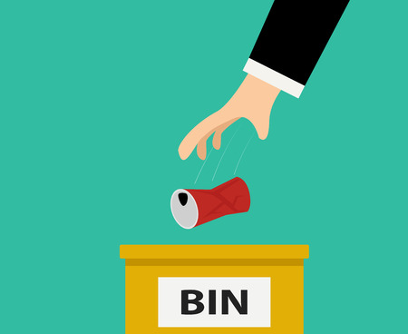 Closeup, man dropped the cans into the bin, vector artのイラスト素材
