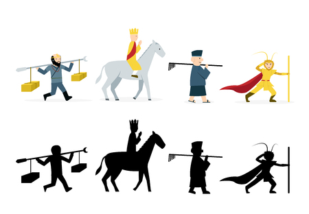 Journey to the West characters in flat on white backgroundのイラスト素材