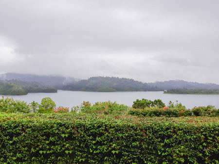 Green Blue sea with island and sky in Thailandの写真素材