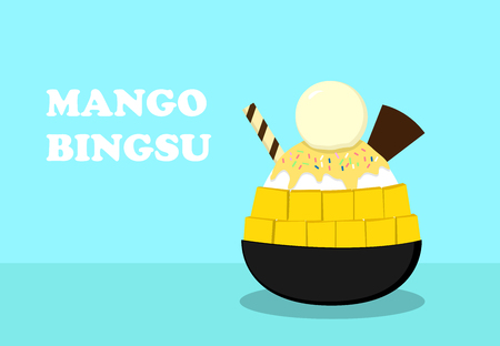 Korean dessert ; Mango bingsu on blue , vector art designのイラスト素材
