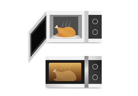 Isolated Microwave oven with chicken , vector artのイラスト素材