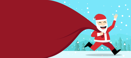 Happy Santa Claus with gift bag at outdoor, vector artのイラスト素材