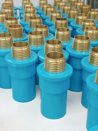 Group of many Blue PVC, Straight joint, external thread