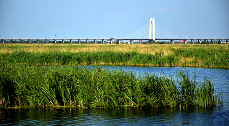 Highway bridge by a lakeのeditorial素材