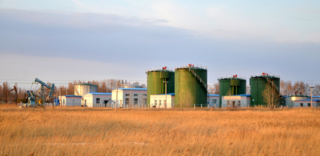 View of industrial storage tanksのeditorial素材