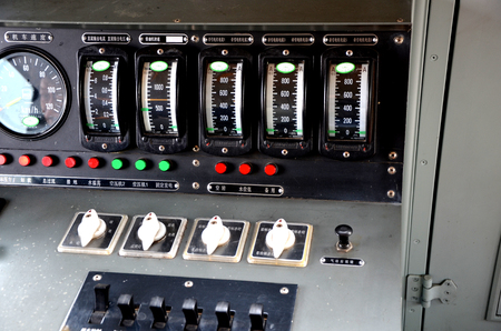 Train control panel in the cockpitのeditorial素材