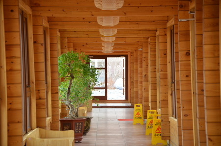 Wooden corridor with plantsのeditorial素材