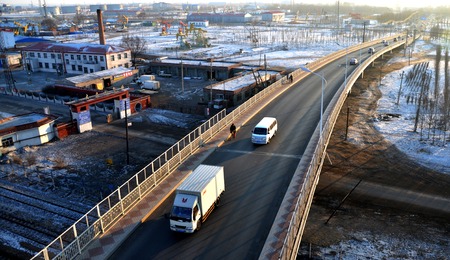 Roadway with flyover bridgeのeditorial素材