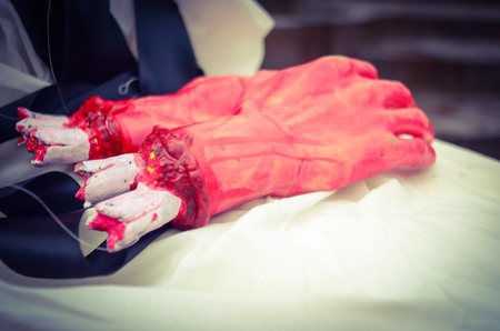 Halloween Hands in the blood of a vampireの写真素材