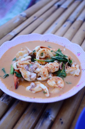 Spicy stir-fried fish, Thai foodsの写真素材
