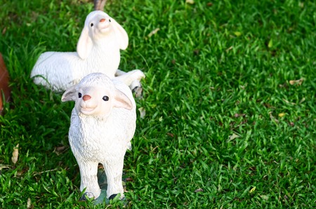 Goat doll in gardenの写真素材