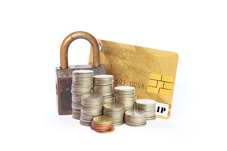 Credit card and Padlock  Concept of a safe paymentの写真素材