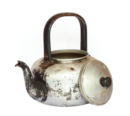 Old kettle on a white backgroundの写真素材