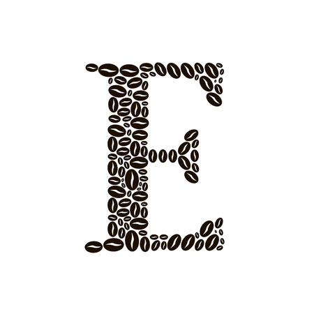Letter E made of coffee beans vector setのイラスト素材