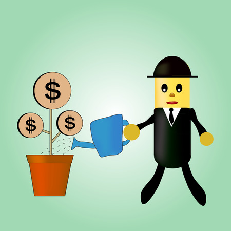 cartoon character of businessmen are watering with his money tree.のイラスト素材