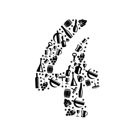 Abstract vector number 4 made from Wine icon - numbers setのイラスト素材