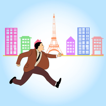 Businessman with rush hours in capital city - vectorのイラスト素材