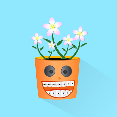 Pink flowers in pots, vector のイラスト素材