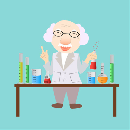 cartoon scientist with glasswareのイラスト素材