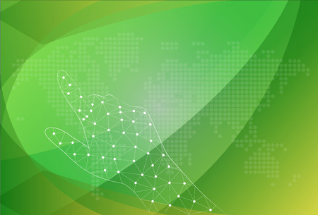 Finger touching world map on a touch screen. Vector.のイラスト素材