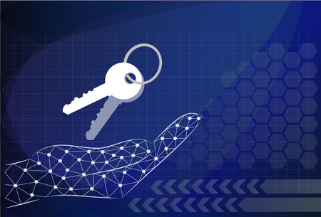 key icon holding by hand on the background technologies.のイラスト素材