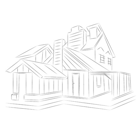 3D rendering wire-frame of house. White background.のイラスト素材