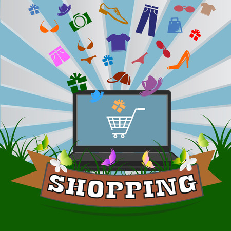 Online shopping and modern technology. clothing icons. Conceptual background.のイラスト素材