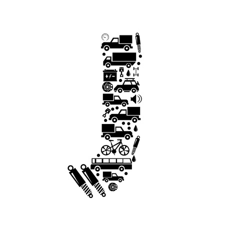 Abstract vector alphabet - J made from car icon - alphabet setのイラスト素材
