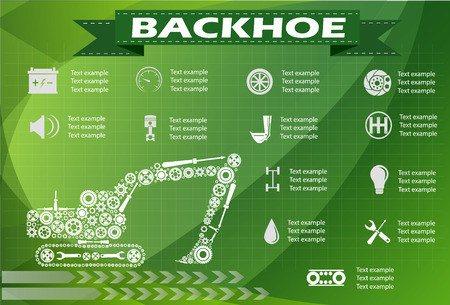 Backhoe service, repair Infographics. vector illustrationのイラスト素材