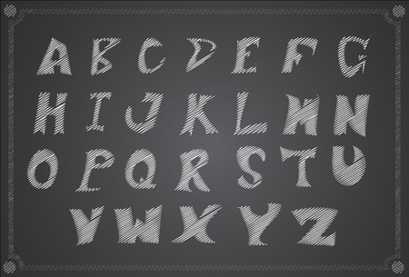 Vector illustration of a chalk alphabet on a blackboardのイラスト素材