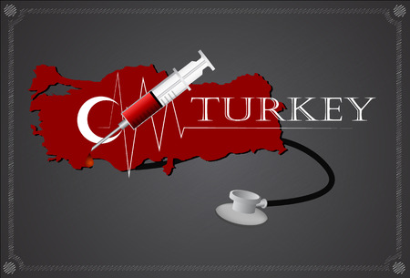Map of Turkey with Stethoscope and syringe.のイラスト素材