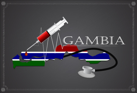 Map of  Gambia with Stethoscope and syringe.のイラスト素材