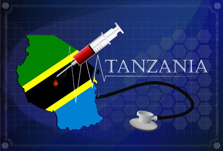 Map of Tanzania with Stethoscope and syringe.のイラスト素材