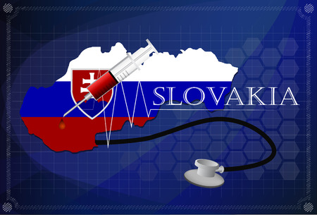 Map of Slovakia with Stethoscope and syringe.のイラスト素材