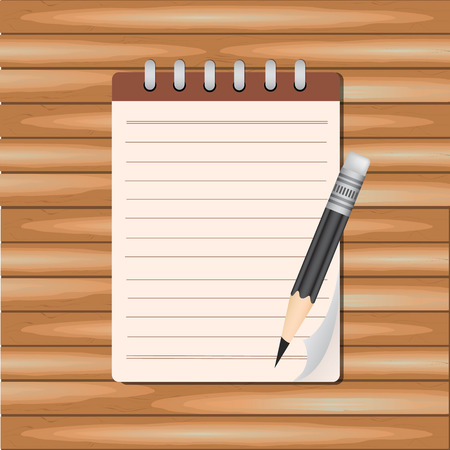 Vector Notepad paper with pencil on wood background.のイラスト素材