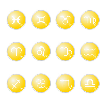 A set of zodiac sign icons representing the twelve signs of the zodiac for horoscopes and the likeのイラスト素材