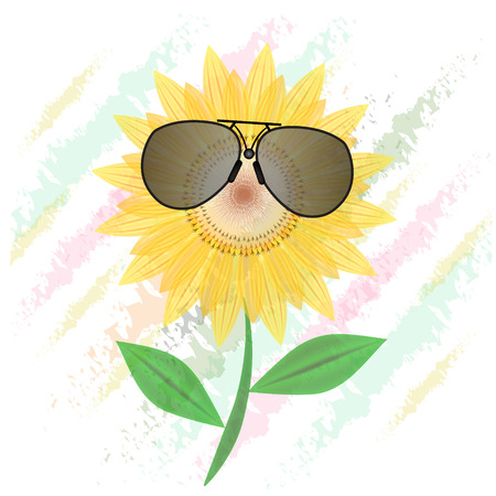 Sunflower with sunglasses  illustration summer bright natural flora beautiful whiteのイラスト素材