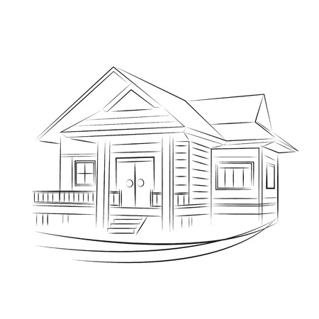 3D rendering wire-frame of house. White backgroundのイラスト素材