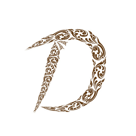 Abstract vector alphabet - D  made from line thai art pattern  - alphabet setのイラスト素材