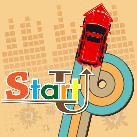 Startup new business project with car image development and launch a new innovation product on a market concept Flat design vector illustrationのイラスト素材