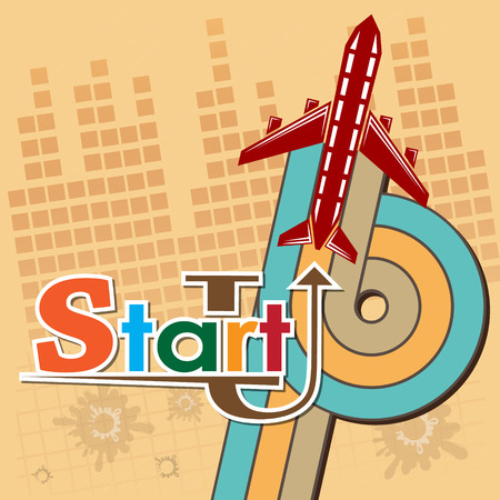 Startup new business project with plane image development and launch a new innovation product on a market concept Flat design vector illustrationのイラスト素材