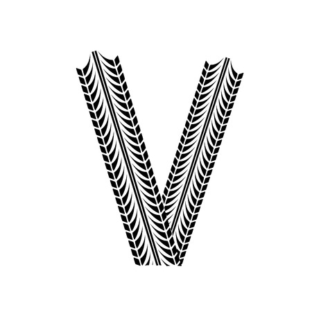 Black grunge alphabet in tire track forms.のイラスト素材