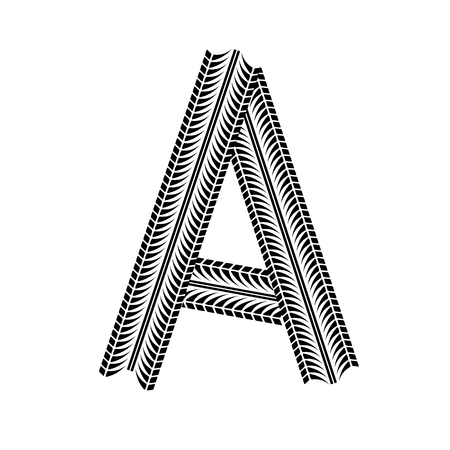 Black grunge alphabet in tire track forms.のイラスト素材