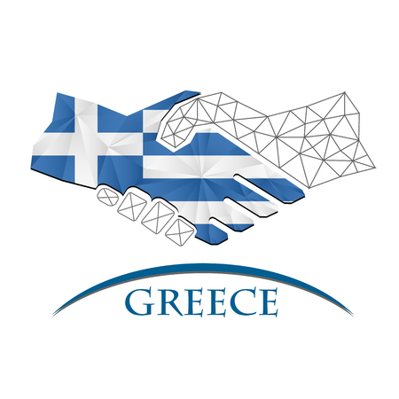 Handshake logo made from the flag of Greece.のイラスト素材